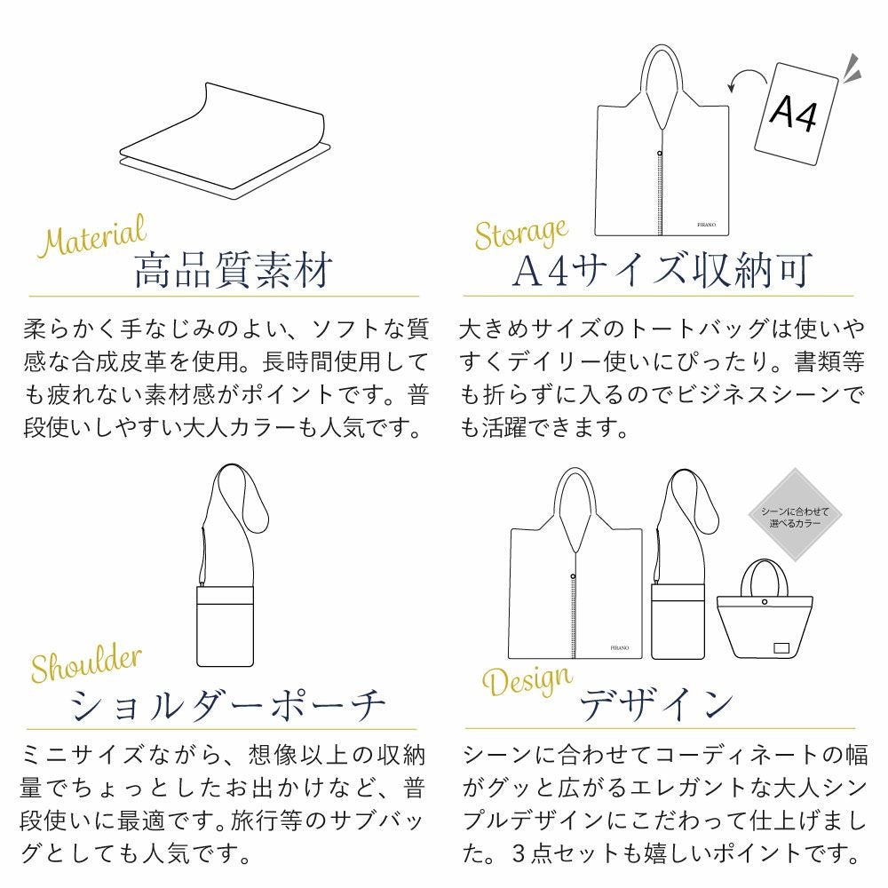 キーネックトートバッグ3点セット(ショルダーポーチ/ミニバッグ付き
